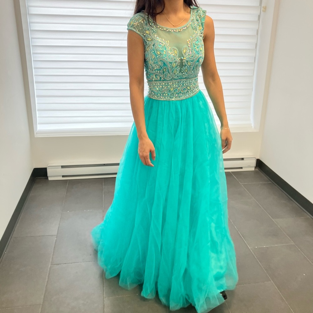 Small Tiffany Designs Aqua Beaded Gown Turquoise